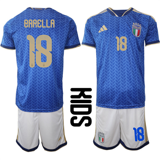 Youth Italy #18 BARELLA National Team FIFA x World Cup 2026 Home Blue On Field Kids Jerseys