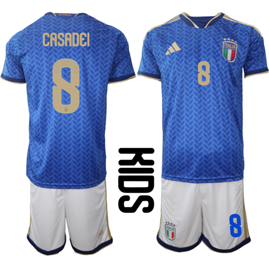 Youth Italy #8 CASADEI National Team FIFA x World Cup 2026 Home Blue On Field Kids Jerseys