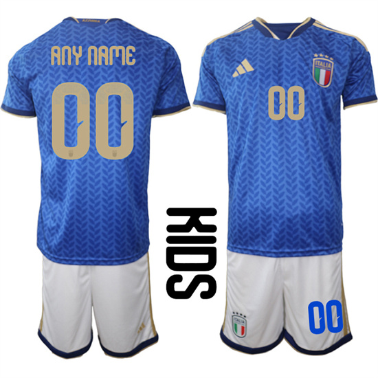 Youth Italy Custom Any Name And Number National Team FIFA x World Cup 2026 Home Blue On Field Kids Jerseys