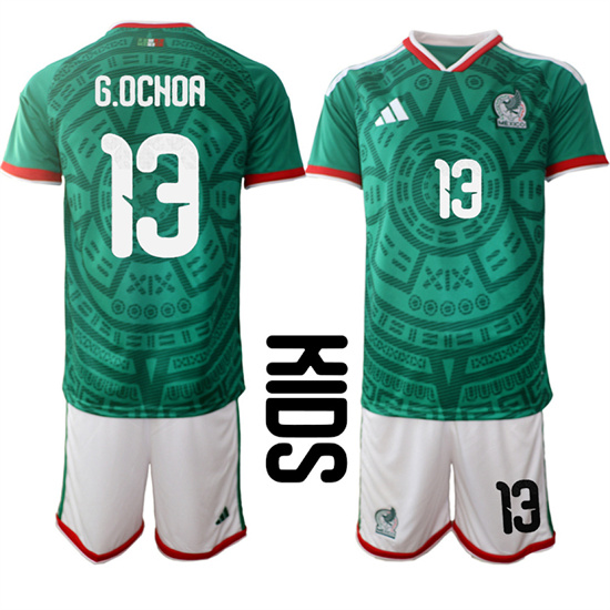 Youth Mexico #13 G.OCHOA National Team FIFA x World Cup 2026 Home Green On Field Kids Jersey