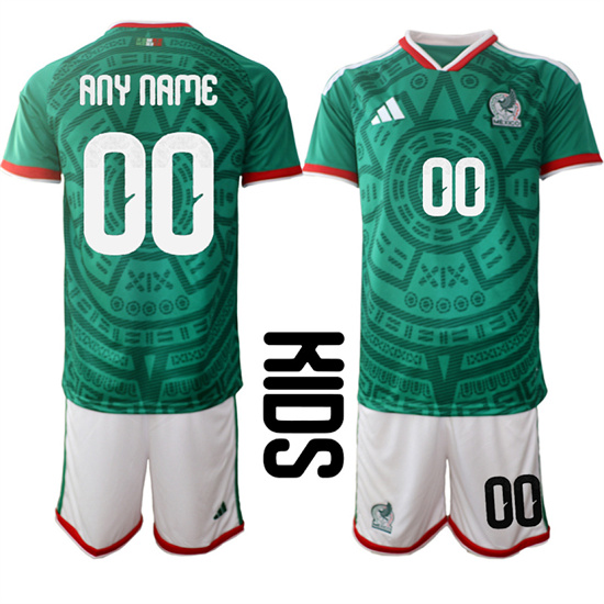Youth Mexico Custom Any Name And Number National Team FIFA x World Cup 2026 Home Green On Field Kids Jersey