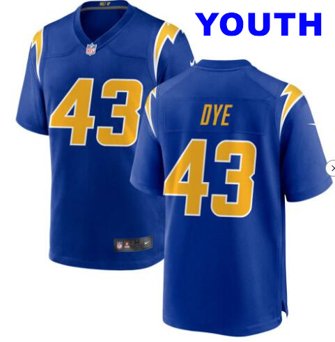 Youth Los Angeles Chargers #43 Troy Dye Alternate Charger Royal Blue Game Jersey