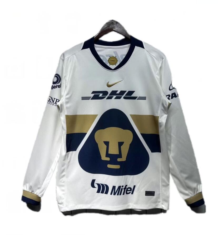 Men's PUM UNAM 2025-26 Home Long Sleeves Sail Obsidian Club Gold Nike Soccer Jerseys