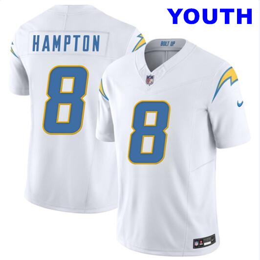 Youth Los Angeles Chargers #8 Omarion Hampton White 2025 F.U.S.E. Vapor Limited Football Stitched Jersey