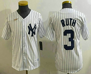 Youth New York Yankees #3 Babe Ruth White Throwback Stitched Cool Base Nike Jersey