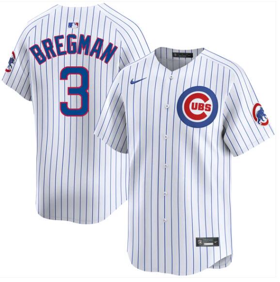 Men's Alex Bregman Chicago Cubs #3 Home White Limited Jersey by NIKE