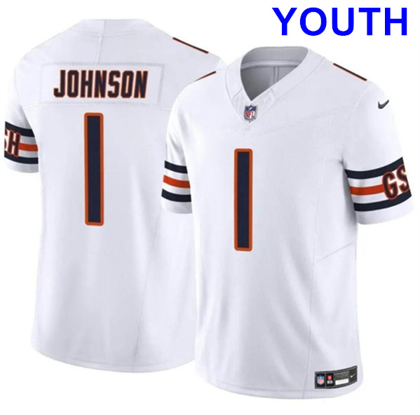 Youth Chicago Bears #1 Jaylon Johnson White 2024 F.U.S.E. Vapor Football Stitched Jersey