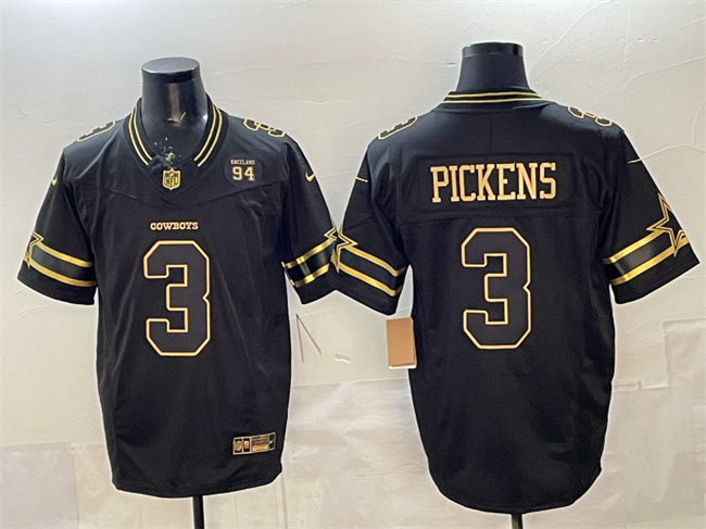 Men's Dallas Cowboys #3 George pickens Black 2025 F.U.S.E. 94 Marshawn Kneeland Memorial Patch Vapor Limited Stitched Football Jersey