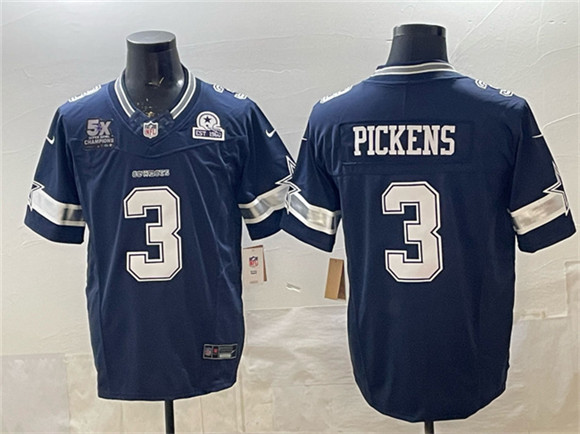 Men's Dallas Cowboys #3 George pickens Navy F.U.S.E. With 5x Super Bowl Champions & Established In 1960 Patch Vapor Limited Football Stitched Jersey