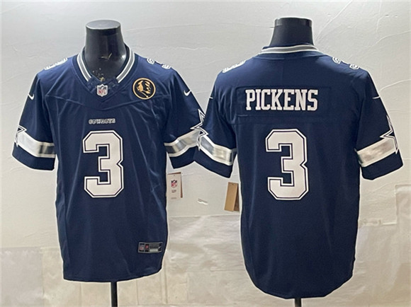 Men's Dallas Cowboys #3 George pickens Navy F.U.S.E. With John Madden Patch Vapor Limited Football Stitched Jersey