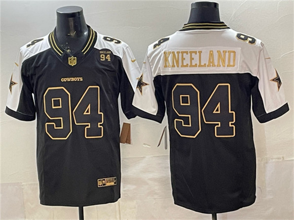 Men's Dallas Cowboys #94 Marshawn Kneeland Black Gold 2025 F.U.S.E. 94 Marshawn Kneeland Memorial Patch Vapor Limited Stitched Football Jersey