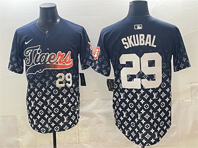 Men's Detroit Tigers #29 Tarik Skubal Navy With Patch Vapor Premier Limited Stitched Baseball Jersey