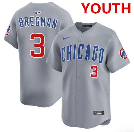 Youth Chicago Cubs #3 Alex Bregman nike Gray road limited jersey