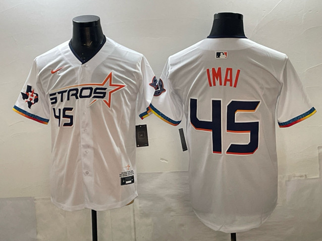 Men's Houston Astros #45 Tatsuya Imai White 2025 City Connect With Texas Patch Limited Stitched Baseball Jersey