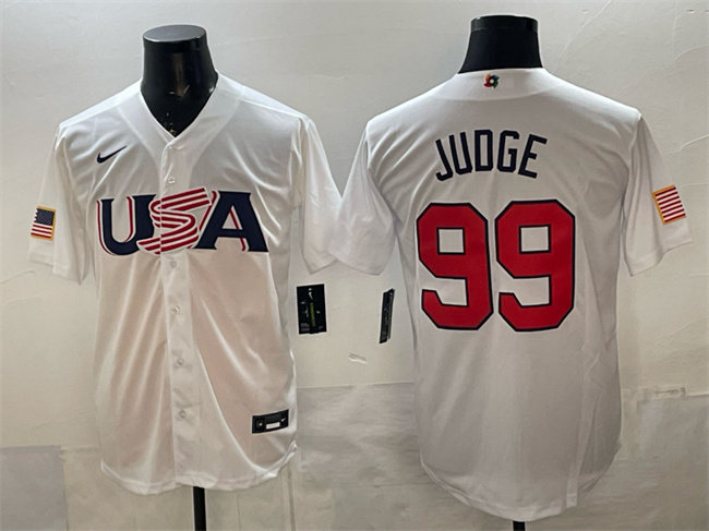 Men's USA Baseball #99 Aaron Judge White World Baseball Classic Stitched Jersey
