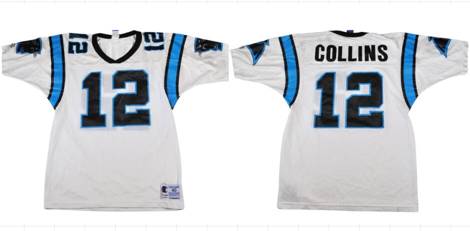 Men's Carolina Panthers #12 Kerry Collins Vintage Throwback NFL White Jersey