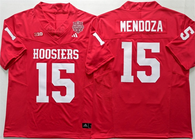 Men's Indiana Hoosiers #15 Fernando Mendoza With 2025-26 Champion Patch Red College Football Jersey