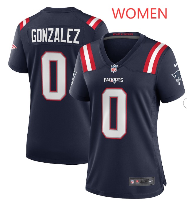 Women New England Patriots #0 Christian Gonzalez Navy Stitched Game Jersey