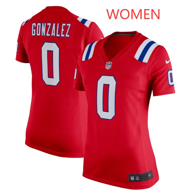 Women New England Patriots #0 Christian Gonzalez Nike Red Alternate Game Jersey
