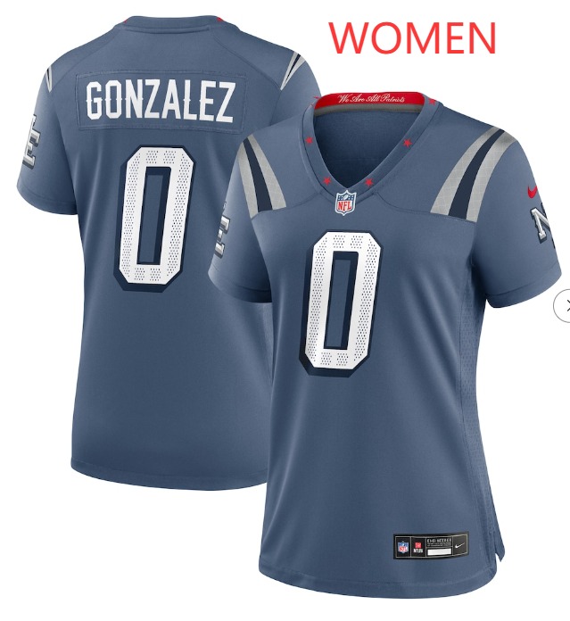 Women's Nike Christian Gonzalez Storm Blue #0 New England Patriots 2025 Rivalries Collection Game Jersey