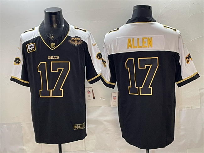Men's Buffalo Bills #17 Josh Allen Black Gold 2025 F.U.S.E. With Farewell Patch & 4-Star C Patch Vapor Limited Football Stitched Jersey
