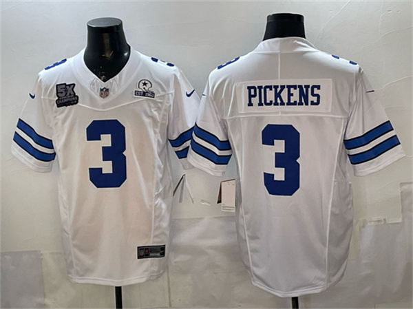 Men's Dallas Cowboys #3 George pickens White F.U.S.E. With 5x Super Bowl Champions & Established In 1960 Patch Vapor Limited Stitched Football Jersey
