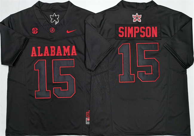 Men's Alabama Crimson Tide #15 Ty Simpson Black F.U.S.E Stitched Football Jersey