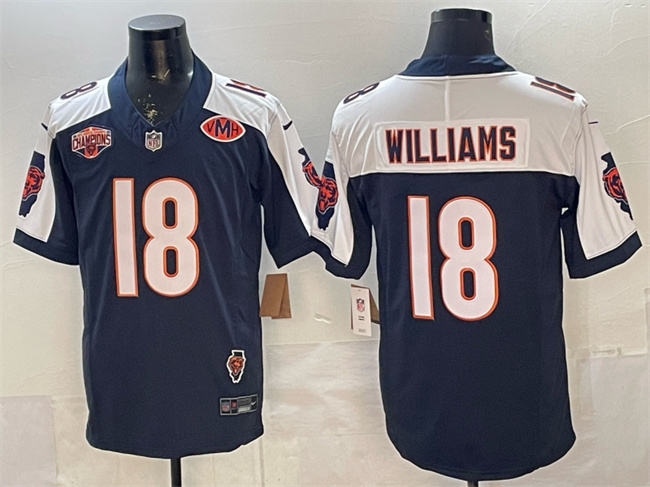 Men's Chicago Bears #18 Caleb Williams Navy White F.U.S.E. 2025 NFC North Division Champions & VMH Patch Vapor Untouchable Limited Stitched Football Jersey