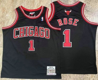Men's Chicago Bulls 1 Derek Rose Black Hardwood Classics Soul AU Throwback Jersey