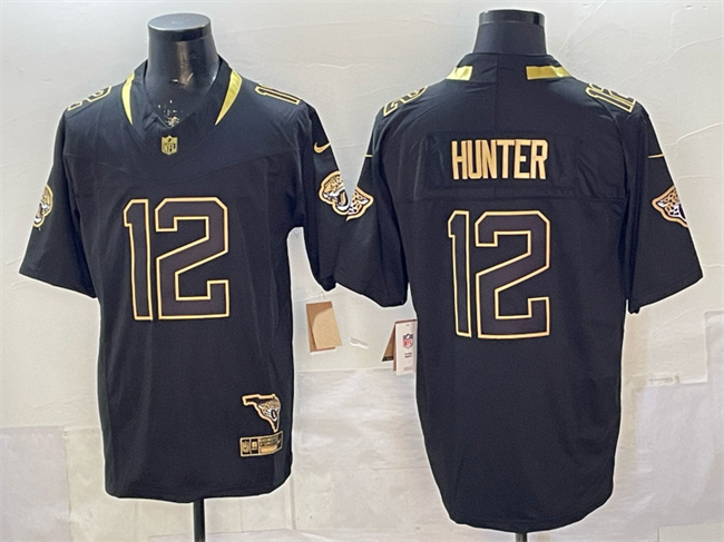 Men's Jacksonville Jaguars #12 Travis Hunter Black Gold 2025 F.U.S.E. With Patch Vapor Untouchable Limited Stitched Jersey