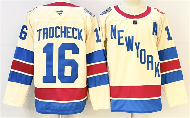 Men's New York Rangers #16 Vincent Trocheck Beige 2025-26 Winter Classic With A Patch Stitched Hockey Jersey