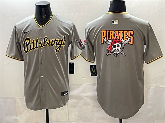 Men's Pittsburgh Pirates Team Big Logo Gray Limited Stitched Baseball Jersey
