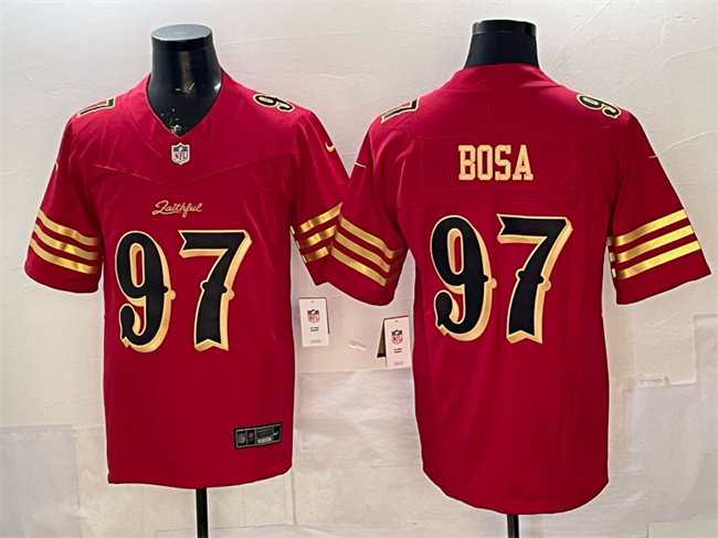 Men's San Francisco 49ers #97 Nick Bosa Red Gold 2025 F.U.S.E. “Rivalries” Vapor Limited Stitched Football Jersey