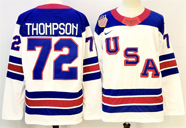 Men's USA #72 Tage Thompson White 2025-2026 Stitched Jersey