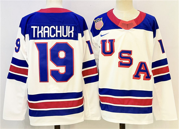 Men's USA #19 Matthew Tkachuk White 2025-2026 Stitched Jersey