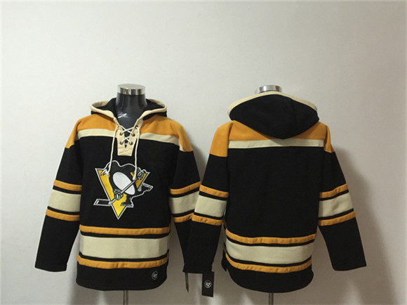 Men's Pittsburgh Penguins Blank Black Lace-Up Pullover Hoodie