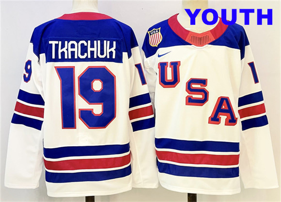 Youth USA #19 Matthew Tkachuk White 2025-2026 Stitched Jersey