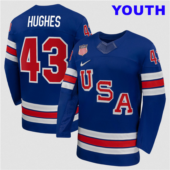 Youth USA #43 Quinn Hughes Royal 2026 Stitched Jersey