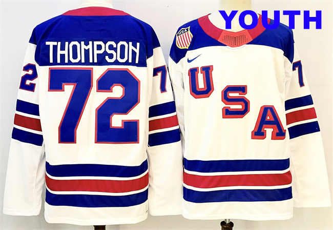 Youth USA #72 Tage Thompson White 2025-2026 Stitched Jersey