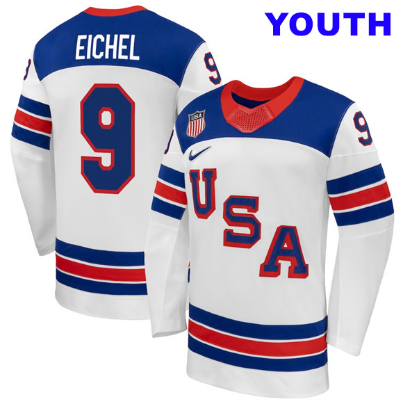 Youth USA #9 Jack Eichel White 2026 Stitched Jersey