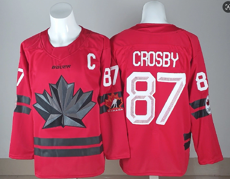 Men's Canada Hockey #87 Sidney Crosby With C Patch Red 2026 Olympics Stitched Jersey