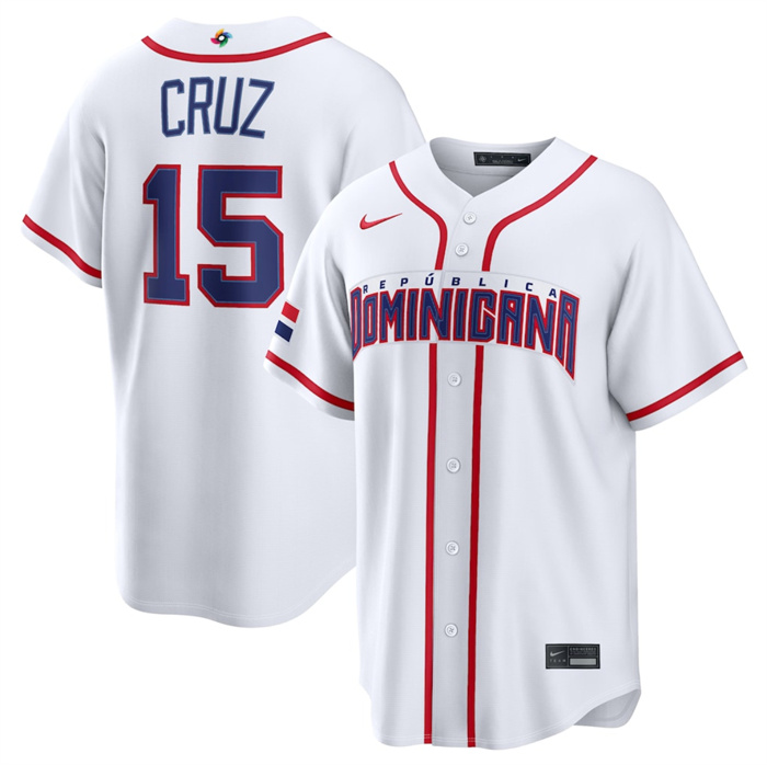 Men's Dominican Republic Baseball #15 Oneil Cruz White 2026 World Baseball Classic Home Stadium Stitched Jersey