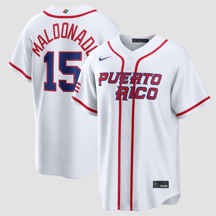 Men's Puerto Rico Baseball #15 Martín Maldonado White 2026 World Baseball Classic Home Stadium Stitched Jersey