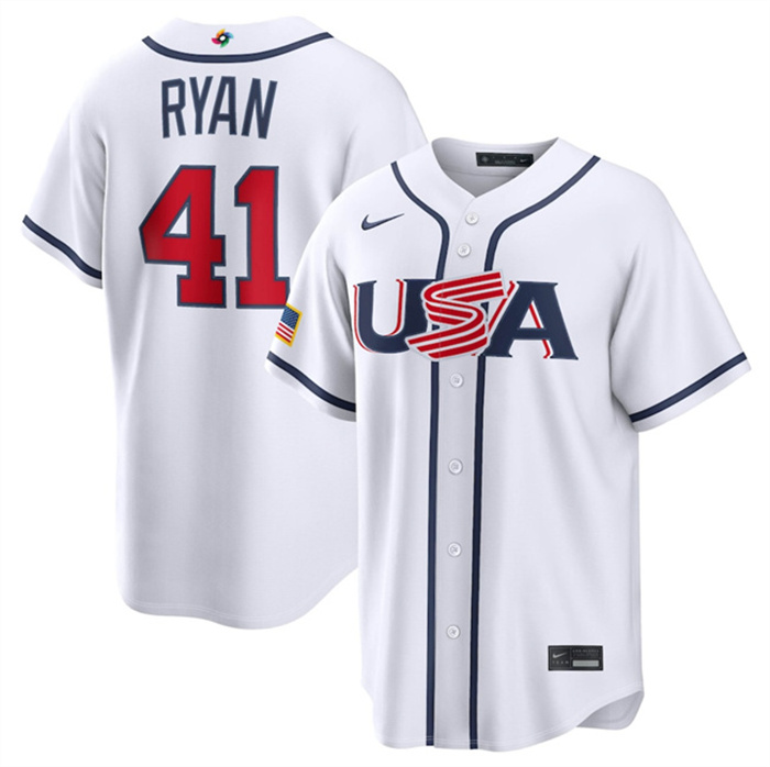 Men's USA Baseball #41 Joe Ryan White 2026 World Baseball Classic Home Stadium Stitched Jersey