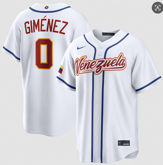 Men's Venezuela Baseball #0 Andrés Giménez White 2026 World Baseball Classic Home Stadium Stitched Jersey