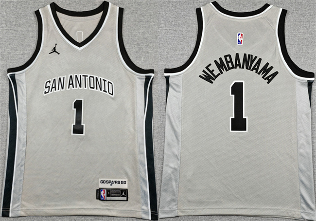 Youth San Antonio Spurs #1 Victor Wembanyama Silver 2025 Statement Edition Stitched Jersey