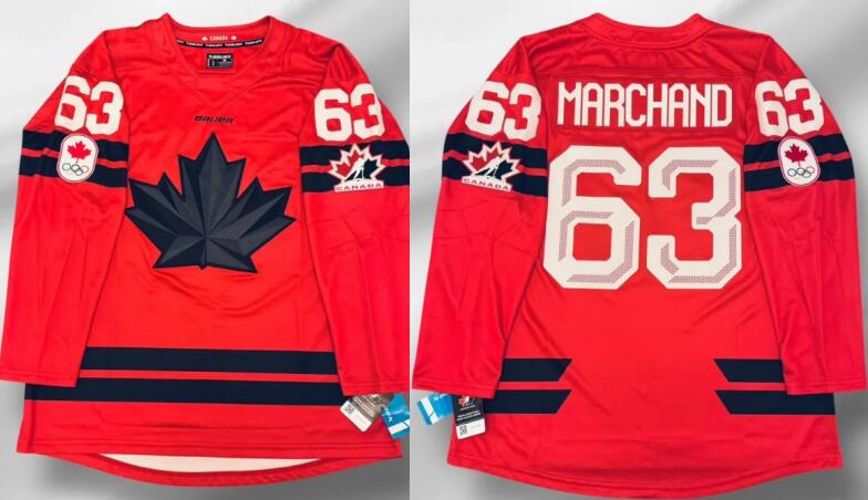 Men's Canada Hockey #63 Brad Marchand 2026 Olympic Red Stitched Jersey