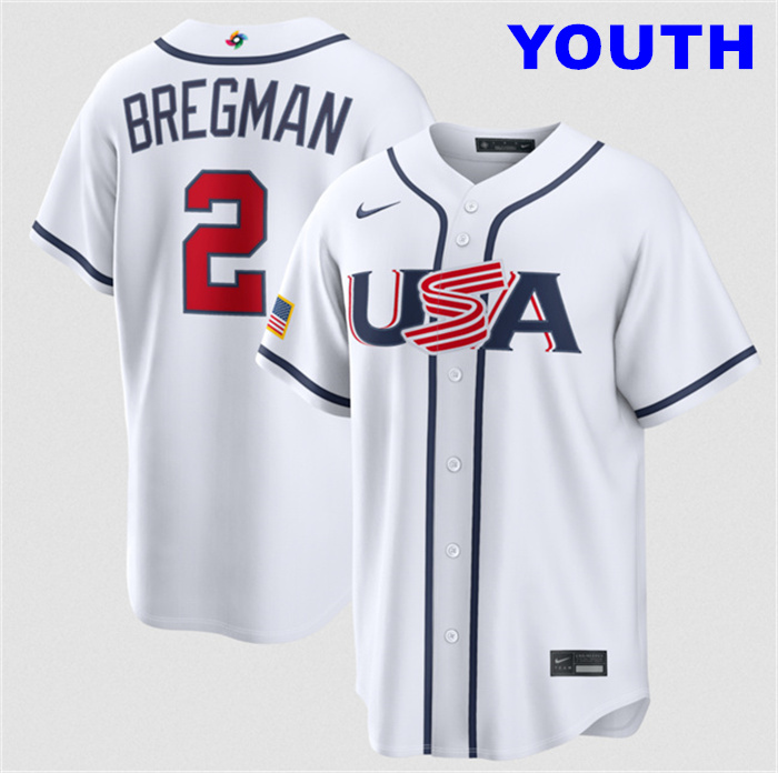 Youth USA Baseball #2 Alex Bregman White 2026 World Baseball Classic Home Stadium Stitched Jersey