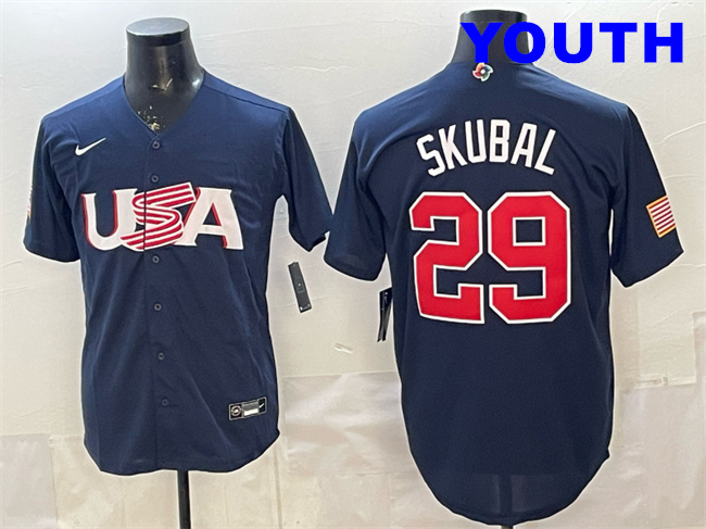 Youth USA Baseball #29 Cal Raleigh Navy 2026 WBC World Baseball Classic Stitched Jersey