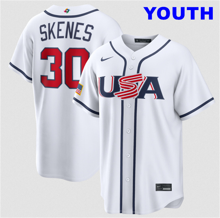 Youth USA Baseball #30 Paul Skenes White 2026 World Baseball Classic Home Stadium Stitched Jersey